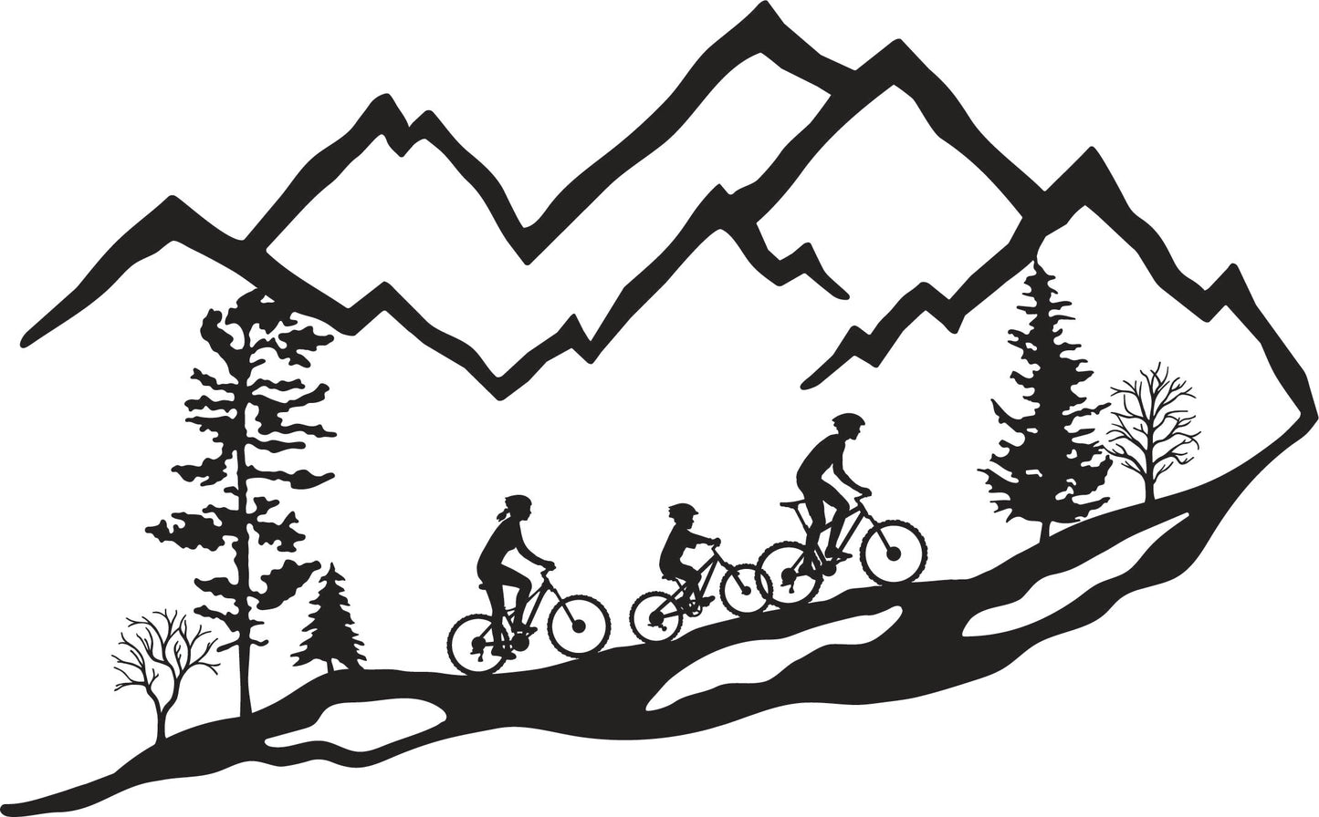Mountain Biker Family of 3, Boy Child, Metal Wall Art