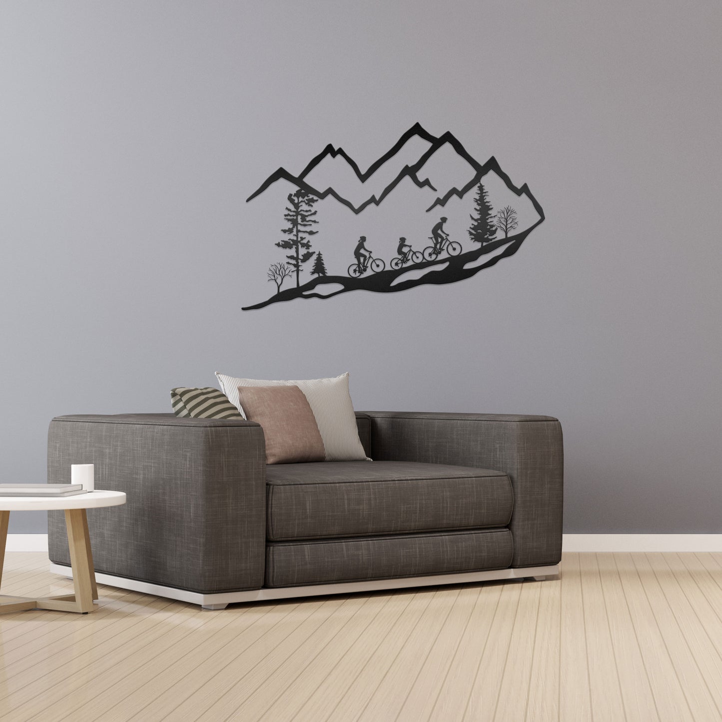 mountain bike biker family girl metal wall art decor