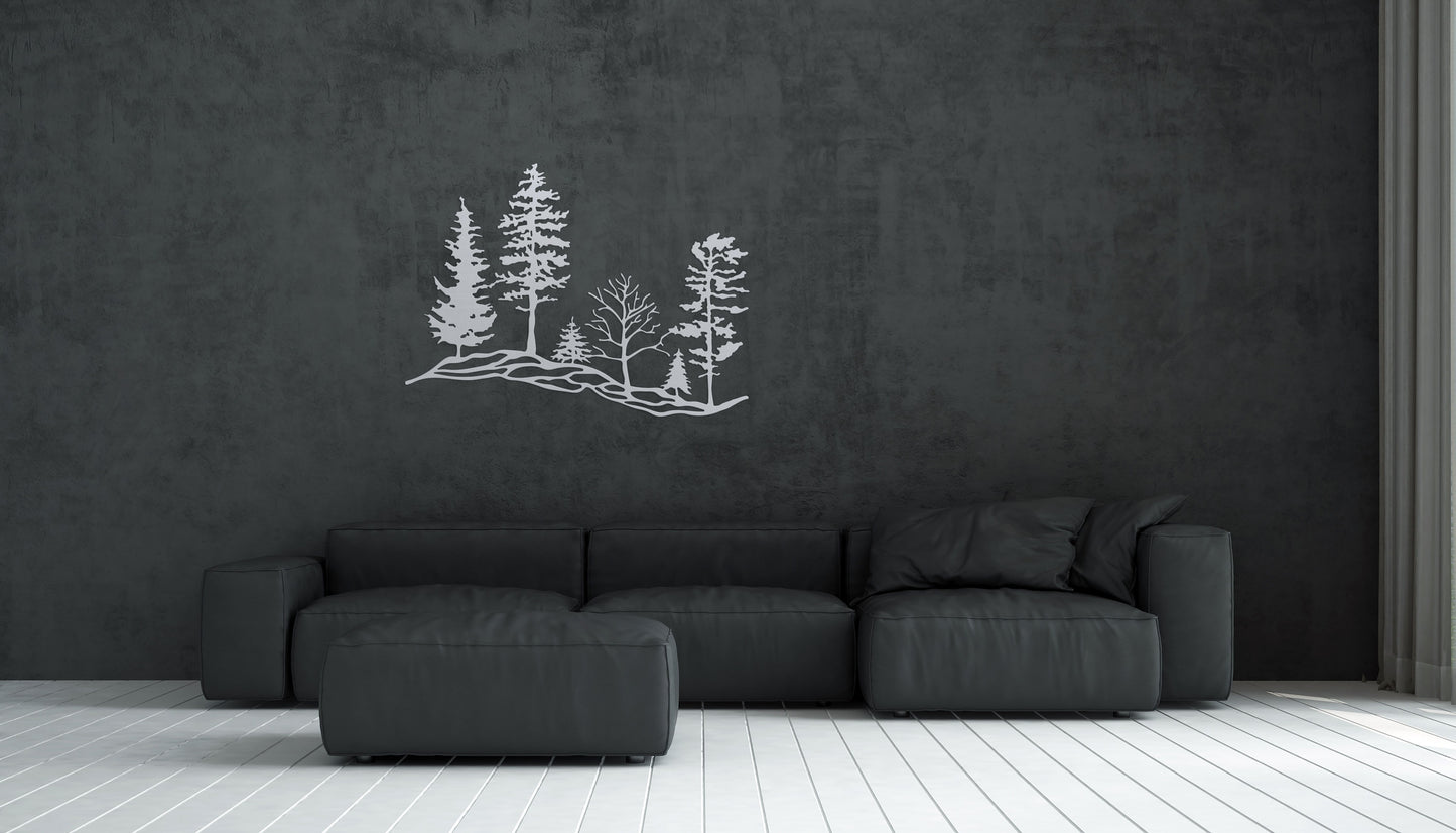 Tree Hillside, Brushed Aluminum, Metal Wall Art