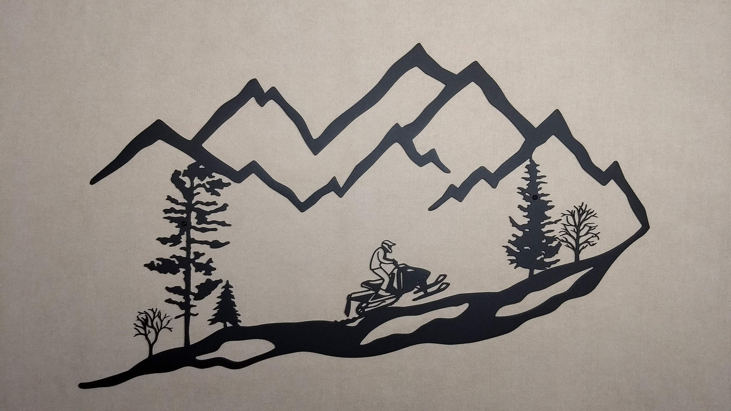 Mountain Snowmobile Scene, Metal Wall Art