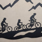 Mountain Biker Family of 3, Girl Child, Metal Wall Art