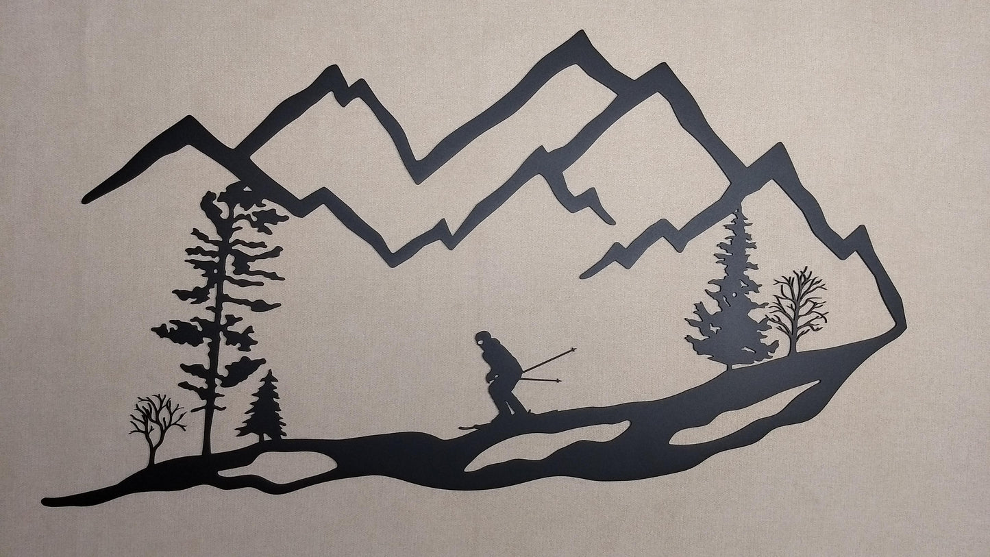 Mountain Ski Scene, Metal Wall art