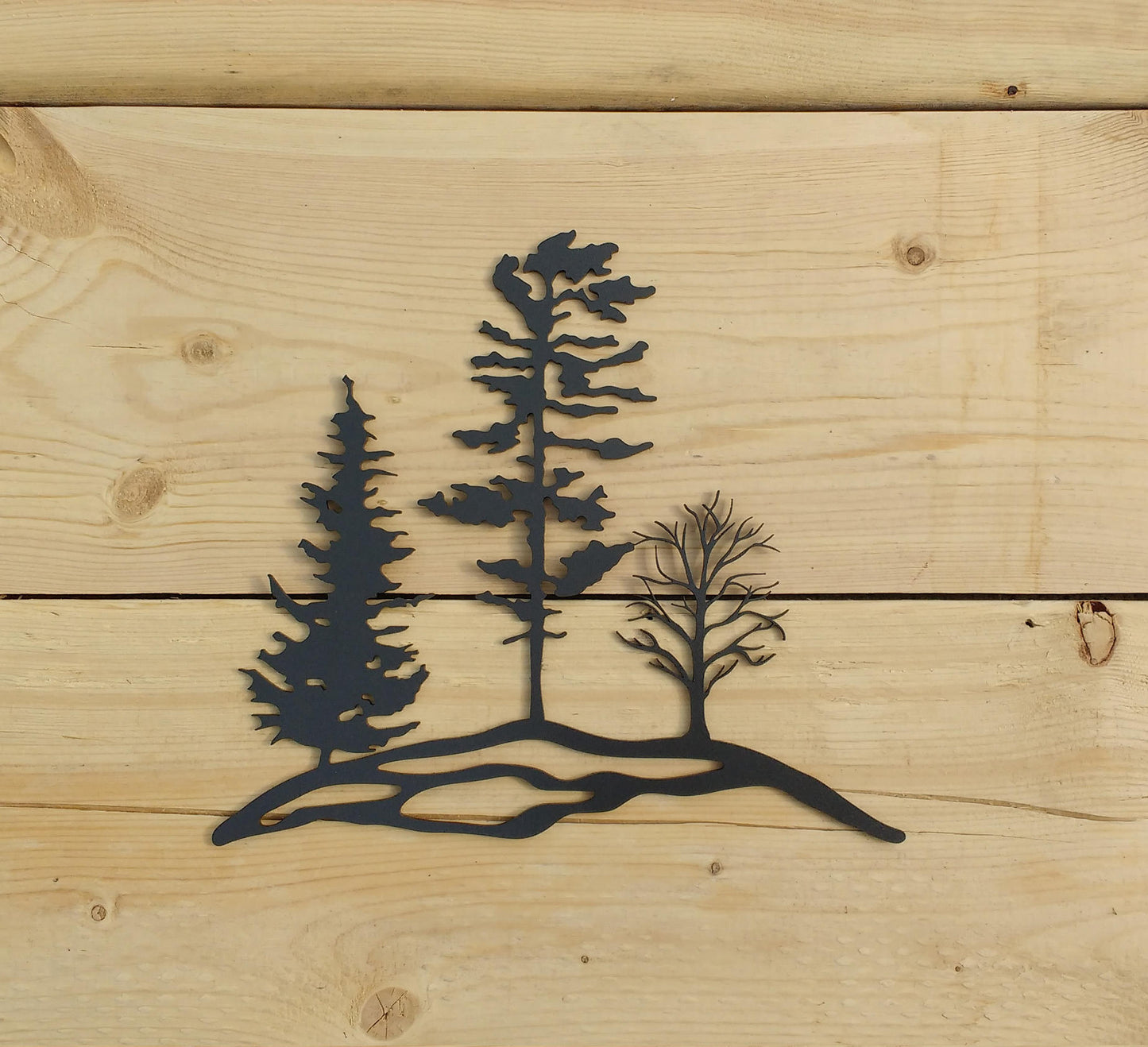 3 Trees on Rock, Metal Wall Art
