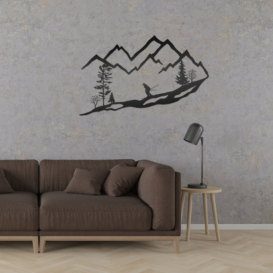 mountain ski snow resort metal wall art decor