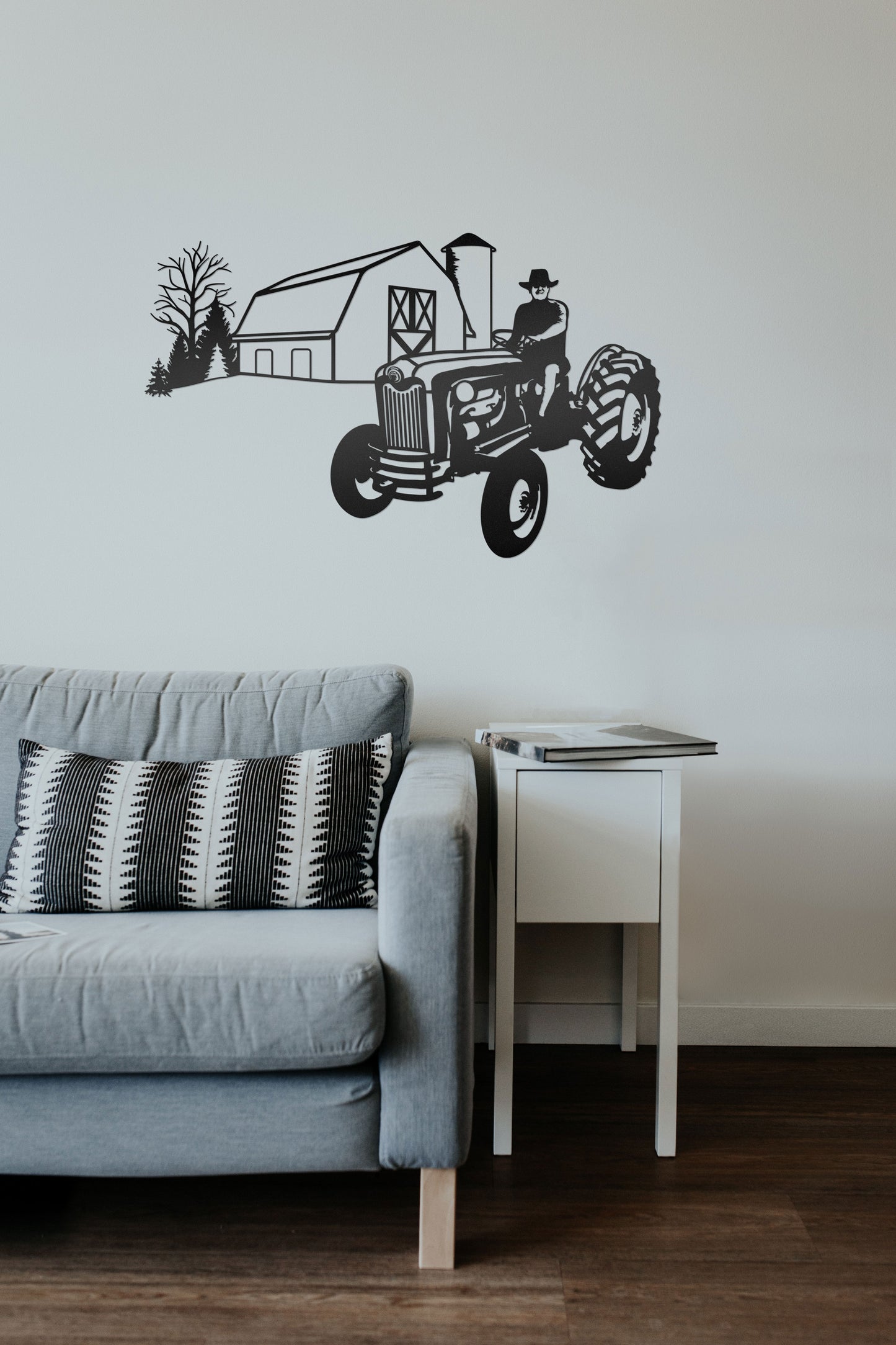 Tractor Scene, Black - 30" Wide